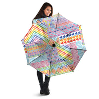 Aotearoa Kowhaiwhai Taniko Patchwork Rainbow Motifs Umbrella