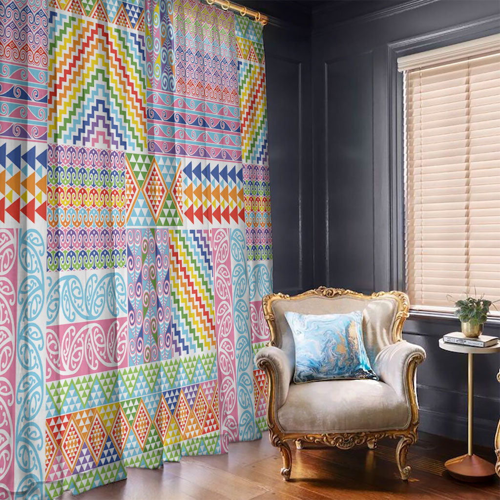 Aotearoa Kowhaiwhai Taniko Patchwork Rainbow Motifs Window Curtain