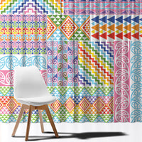 Aotearoa Kowhaiwhai Taniko Patchwork Rainbow Motifs Window Curtain