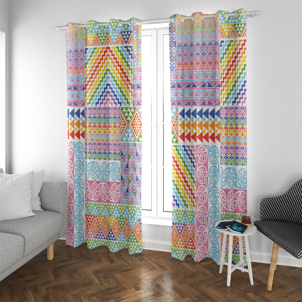 Aotearoa Kowhaiwhai Taniko Patchwork Rainbow Motifs Window Curtain