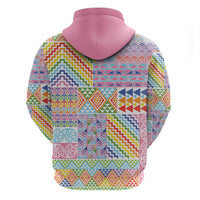 Aotearoa Kowhaiwhai Taniko Patchwork Rainbow Motifs Zip Hoodie LT9 - Polynesian Pride