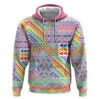 Aotearoa Kowhaiwhai Taniko Patchwork Rainbow Motifs Zip Hoodie LT9 Pullover Hoodie Rainbow - Polynesian Pride