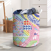Maori Kowhaiwhai Taniko Patchwork Rainbow Motifs Laundry Basket