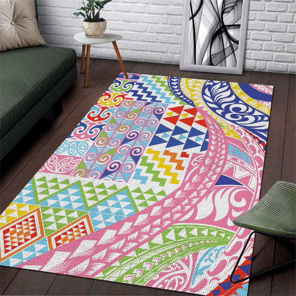 Maori Kowhaiwhai Taniko Patchwork Rainbow Motifs Area Rug LT9 Rainbow - Polynesian Pride