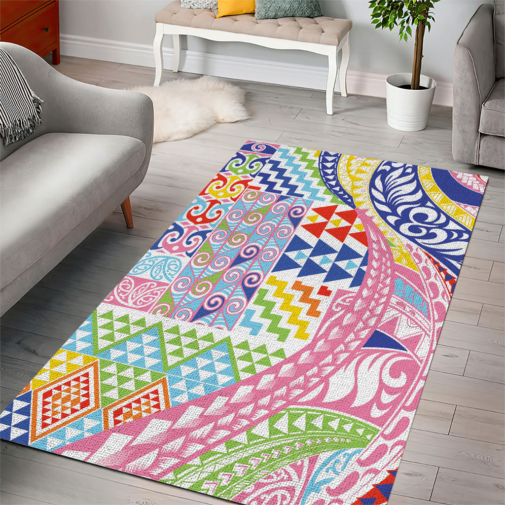 Maori Kowhaiwhai Taniko Patchwork Rainbow Motifs Area Rug LT9 - Polynesian Pride