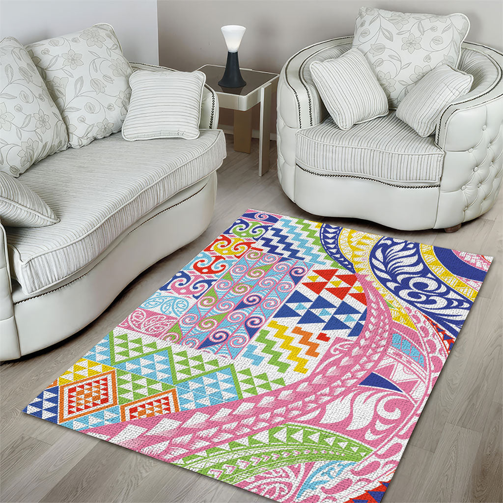 Maori Kowhaiwhai Taniko Patchwork Rainbow Motifs Area Rug LT9 - Polynesian Pride