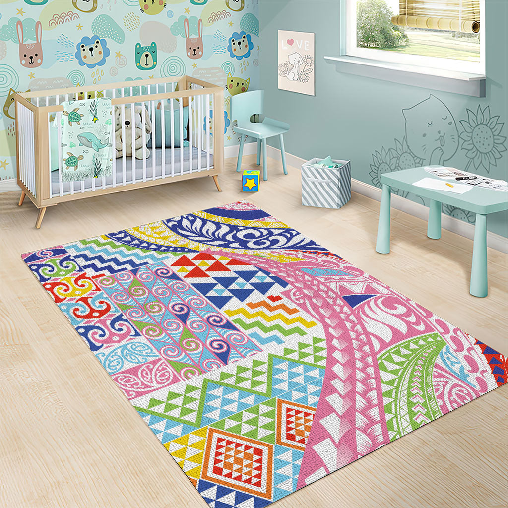 Maori Kowhaiwhai Taniko Patchwork Rainbow Motifs Area Rug LT9 - Polynesian Pride
