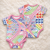 Maori Kowhaiwhai Taniko Patchwork Rainbow Motifs Baby Onesie LT9 - Polynesian Pride