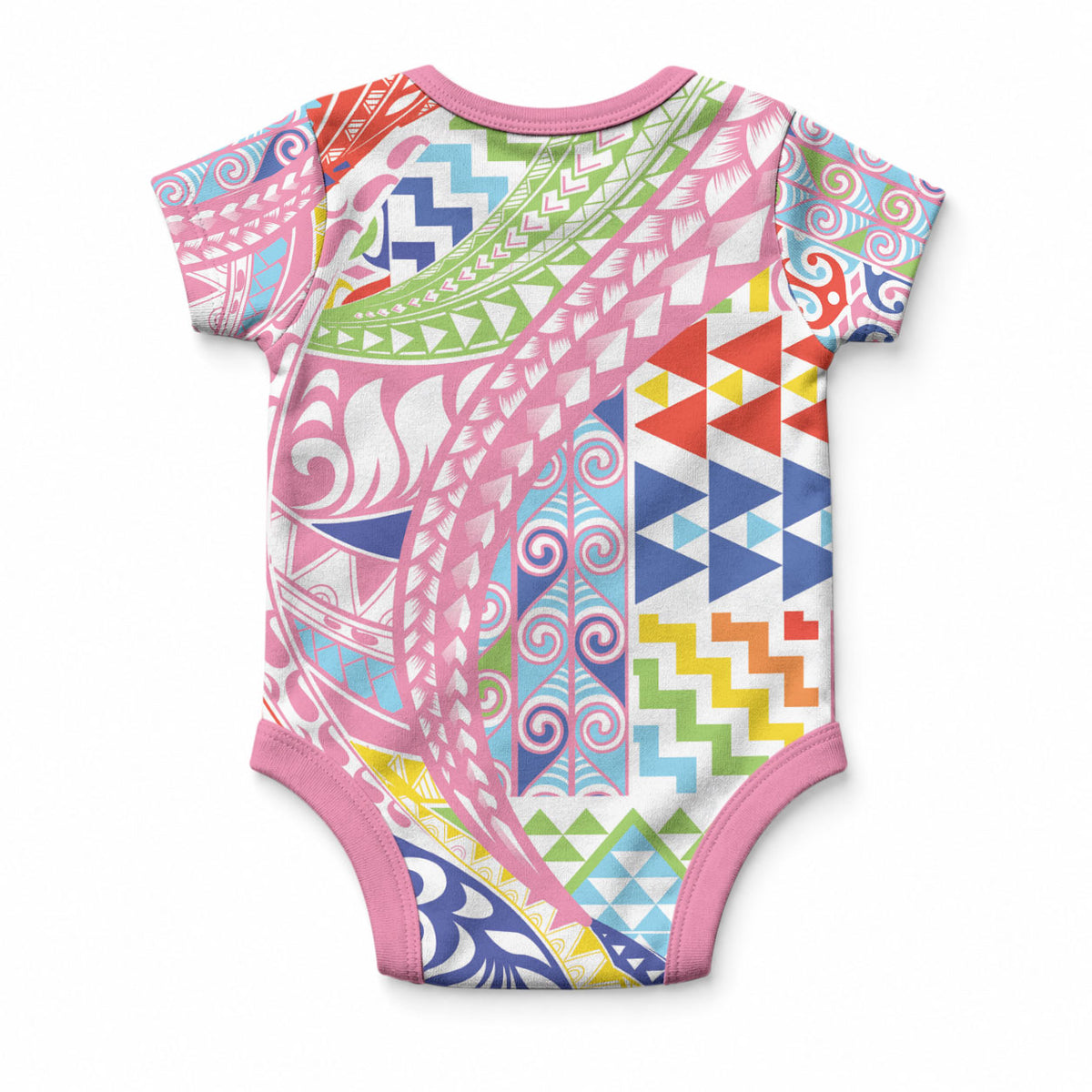 Maori Kowhaiwhai Taniko Patchwork Rainbow Motifs Baby Onesie LT9 - Polynesian Pride