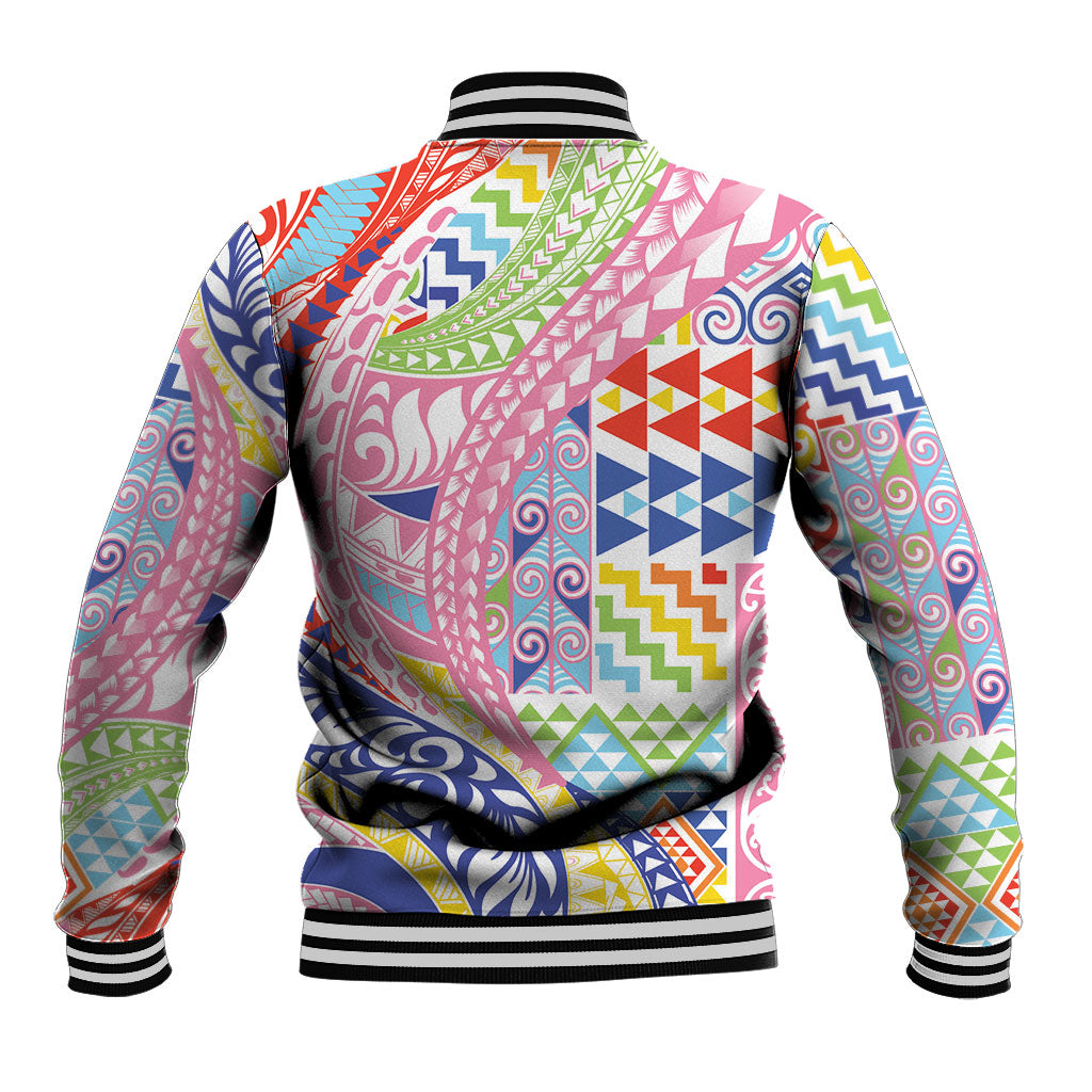 Maori Kowhaiwhai Taniko Patchwork Rainbow Motifs Baseball Jacket LT9 - Polynesian Pride