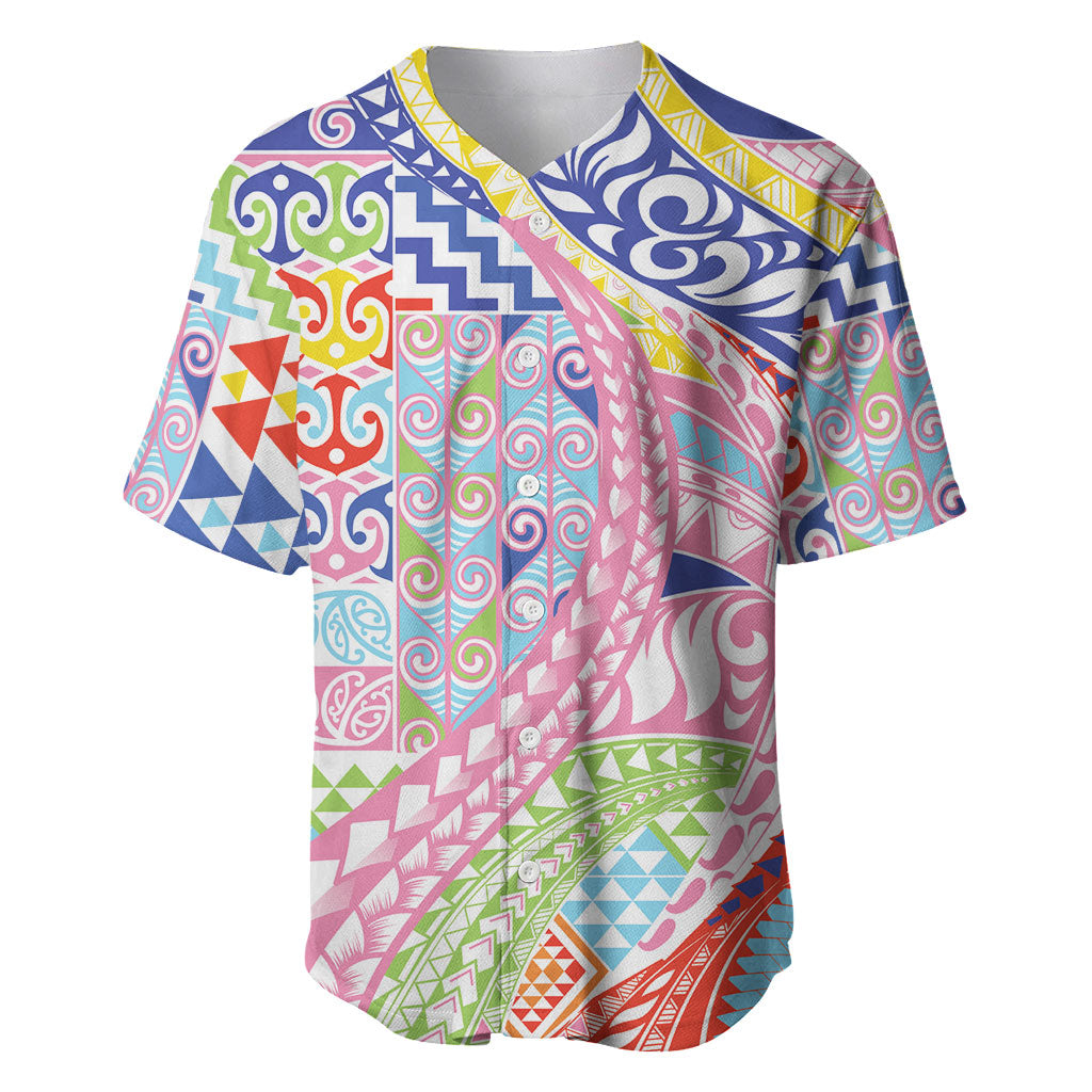 Maori Kowhaiwhai Taniko Patchwork Rainbow Motifs Baseball Jersey