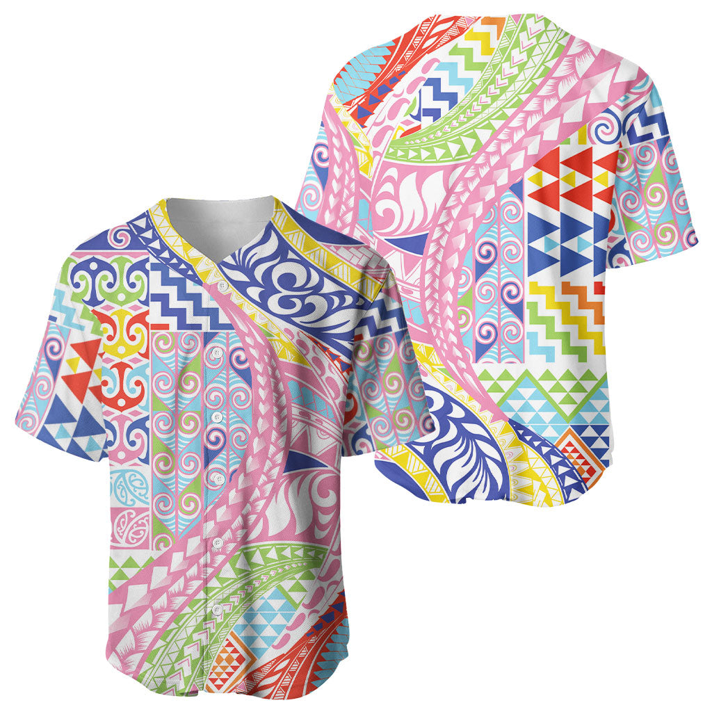 Maori Kowhaiwhai Taniko Patchwork Rainbow Motifs Baseball Jersey