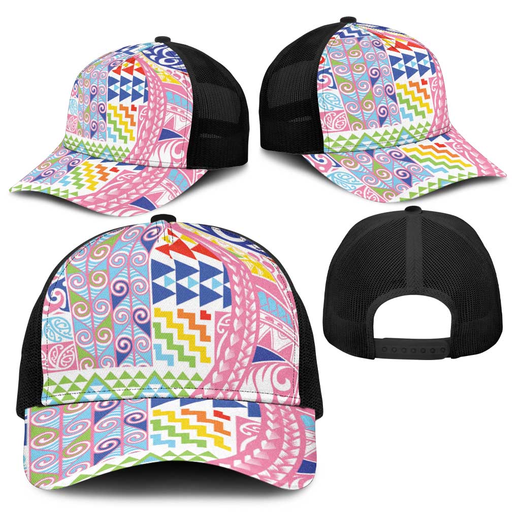 Maori Kowhaiwhai Taniko Patchwork Rainbow Motifs Baseball Net Cap