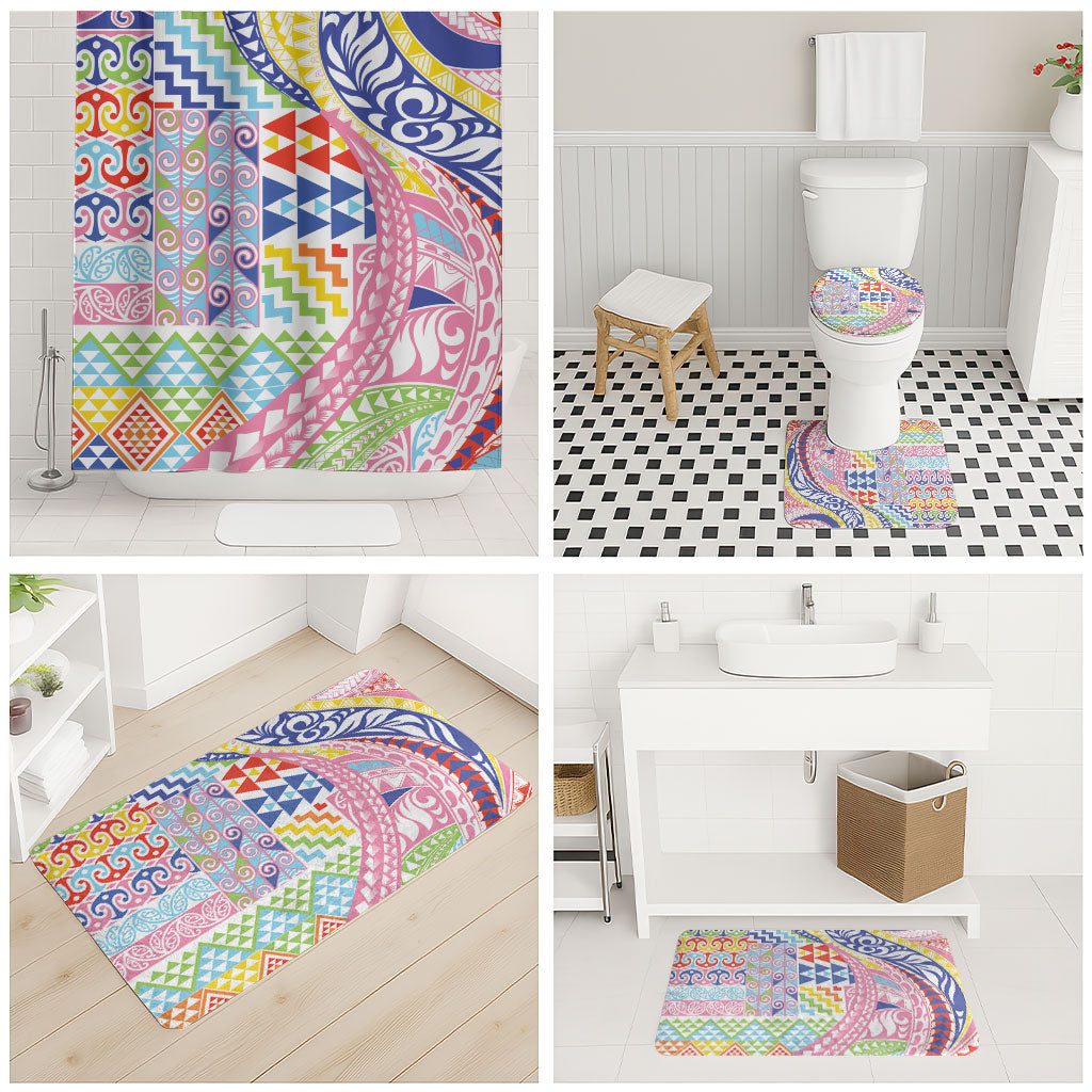 Maori Kowhaiwhai Taniko Patchwork Rainbow Motifs Bathroom Set