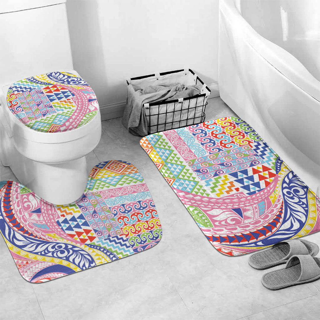 Maori Kowhaiwhai Taniko Patchwork Rainbow Motifs Bathroom Set