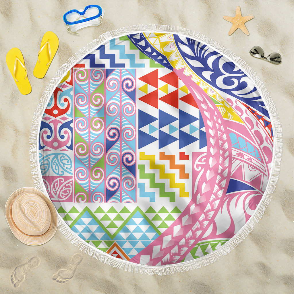 Maori Kowhaiwhai Taniko Patchwork Rainbow Motifs Beach Blanket LT9 One Size 150cm Rainbow - Polynesian Pride