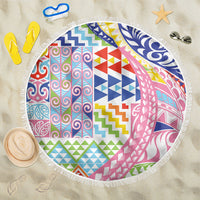 Maori Kowhaiwhai Taniko Patchwork Rainbow Motifs Beach Blanket LT9 One Size 150cm Rainbow - Polynesian Pride
