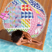 Maori Kowhaiwhai Taniko Patchwork Rainbow Motifs Beach Blanket LT9 - Polynesian Pride