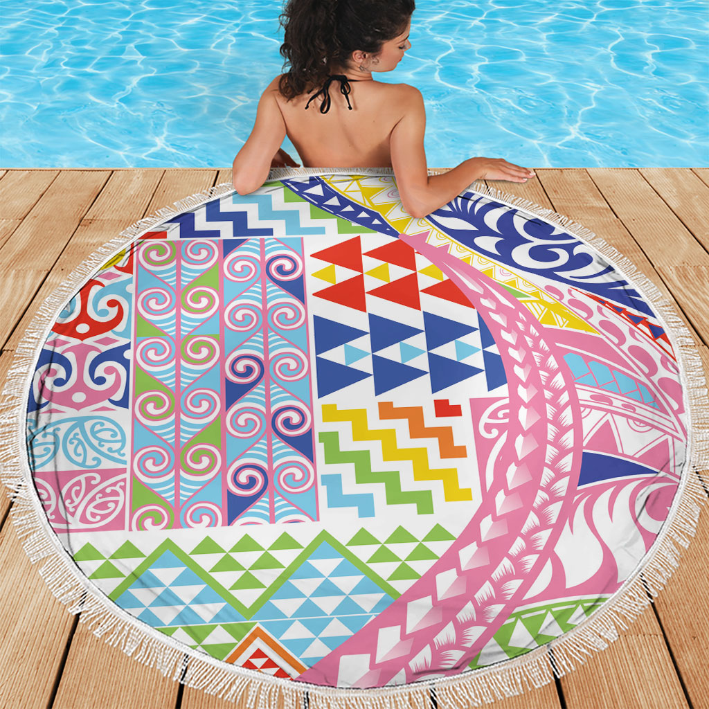 Maori Kowhaiwhai Taniko Patchwork Rainbow Motifs Beach Blanket LT9 - Polynesian Pride