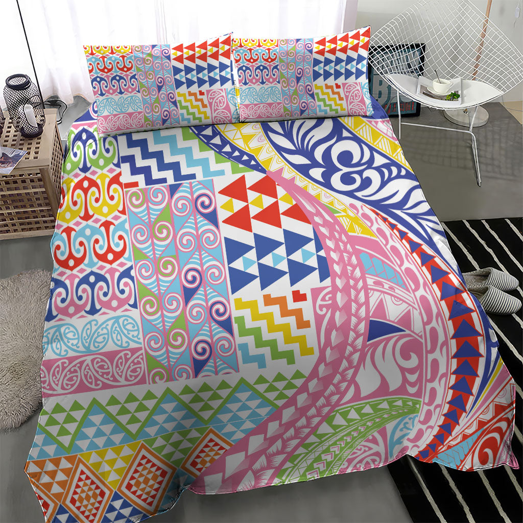 Maori Kowhaiwhai Taniko Patchwork Rainbow Motifs Bedding Set LT9 - Polynesian Pride