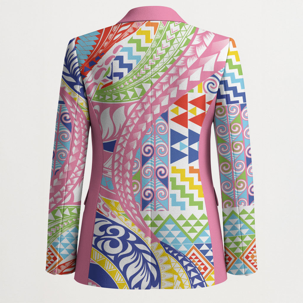Maori Kowhaiwhai Taniko Patchwork Rainbow Motifs Blazer