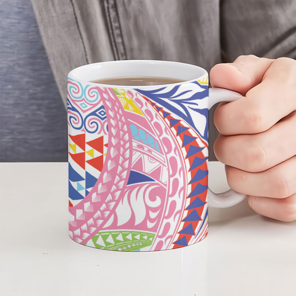Maori Kowhaiwhai Taniko Patchwork Rainbow Motifs Ceramic Mug