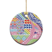 Maori Kowhaiwhai Taniko Patchwork Rainbow Motifs Ceramic Ornament