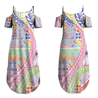 Maori Kowhaiwhai Taniko Patchwork Rainbow Motifs Couples Matching Summer Maxi Dress and Long Sleeve Button Shirt LT9 - Polynesian Pride