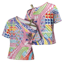 Maori Kowhaiwhai Taniko Patchwork Rainbow Motifs Cross Shoulder Shirt LT9 - Polynesian Pride
