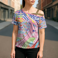 Maori Kowhaiwhai Taniko Patchwork Rainbow Motifs Cross Shoulder Shirt LT9 - Polynesian Pride