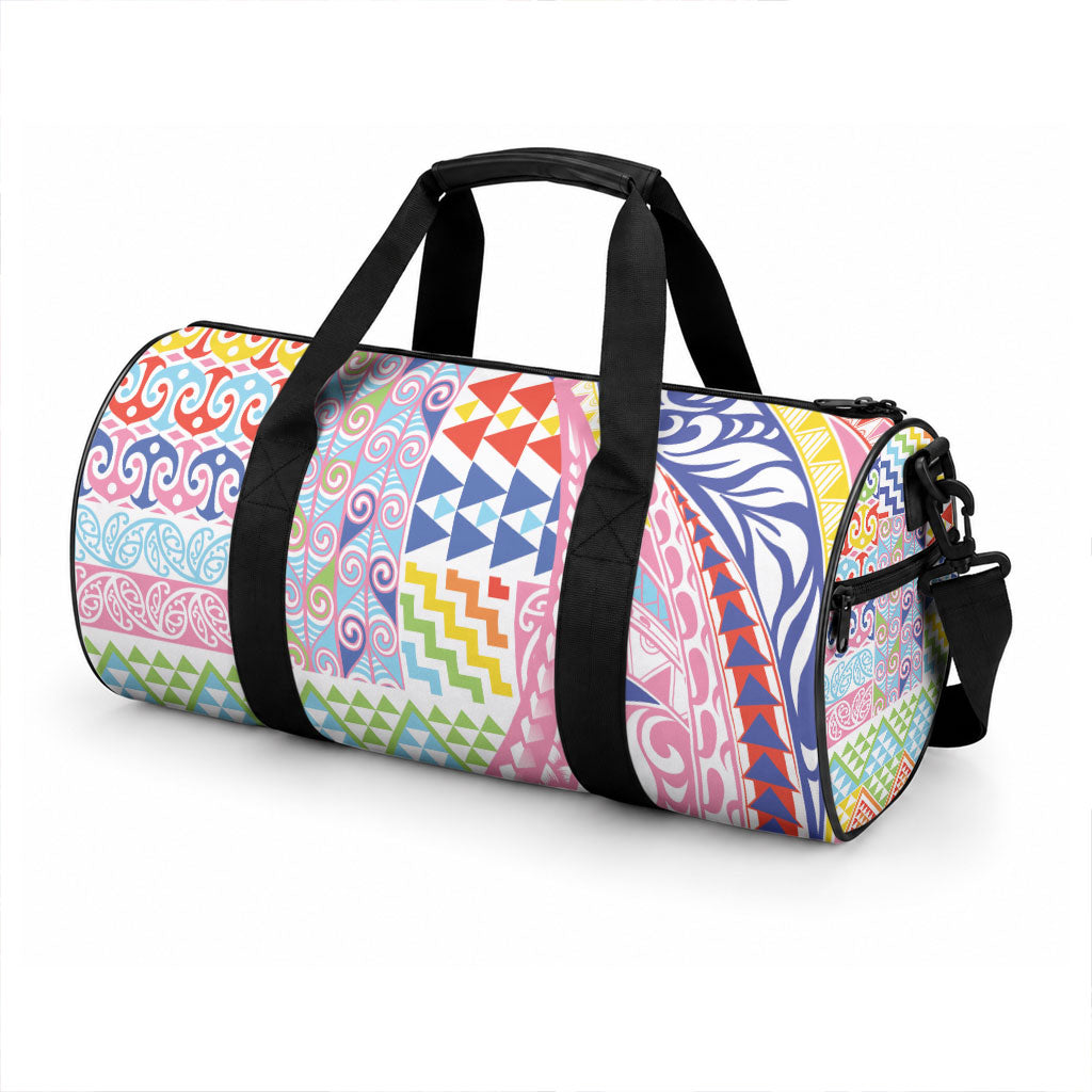 Maori Kowhaiwhai Taniko Patchwork Rainbow Motifs Duffle Bag LT9 - Polynesian Pride