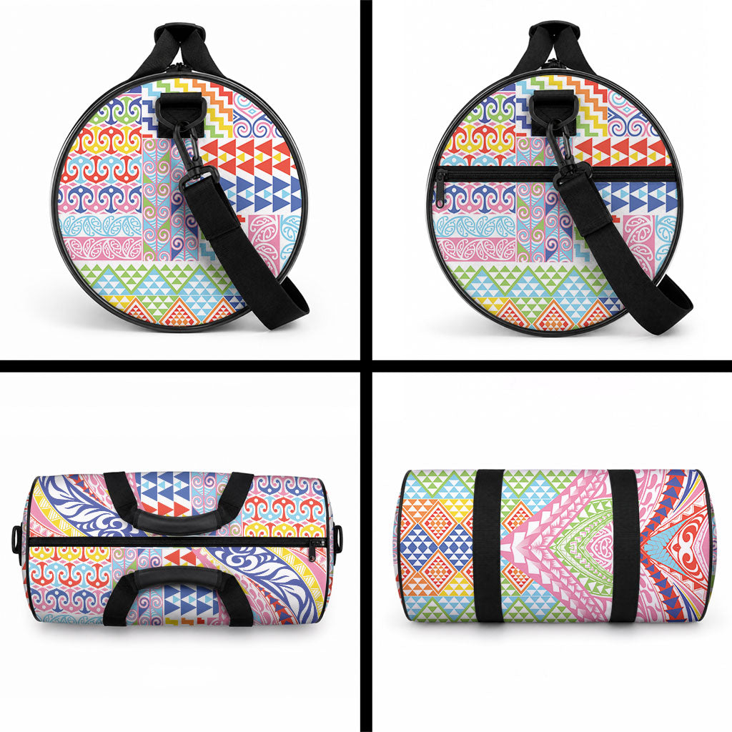 Maori Kowhaiwhai Taniko Patchwork Rainbow Motifs Duffle Bag LT9 - Polynesian Pride