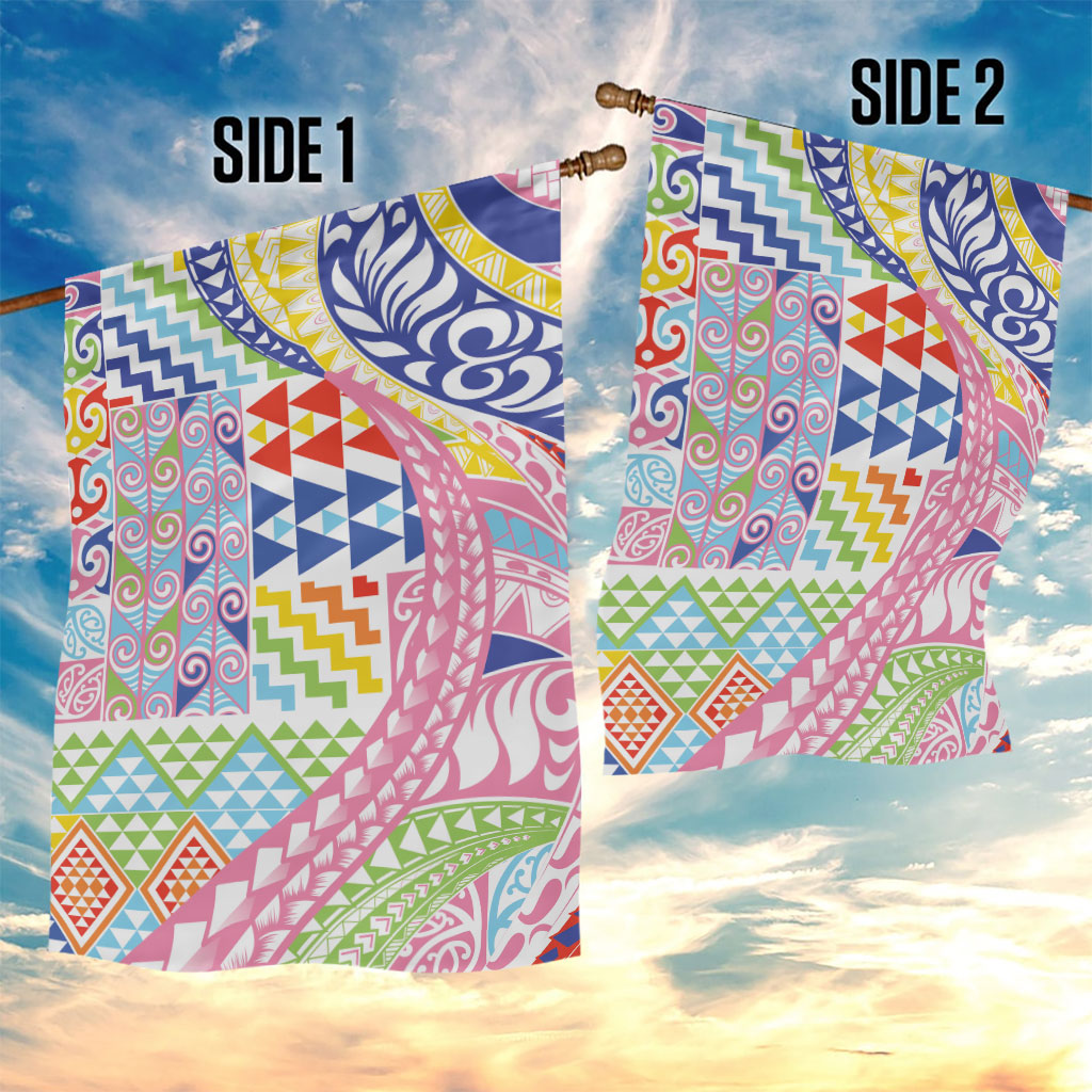 Maori Kowhaiwhai Taniko Patchwork Rainbow Motifs Garden Flag LT9 - Polynesian Pride