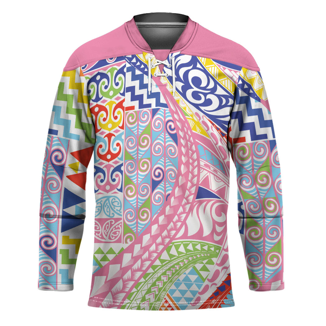 Maori Kowhaiwhai Taniko Patchwork Rainbow Motifs Hockey Jersey LT9 Unisex Rainbow - Polynesian Pride