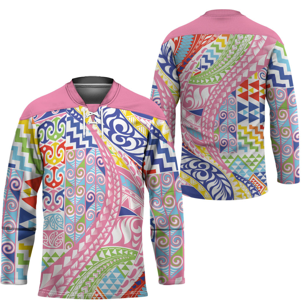 Maori Kowhaiwhai Taniko Patchwork Rainbow Motifs Hockey Jersey LT9 - Polynesian Pride