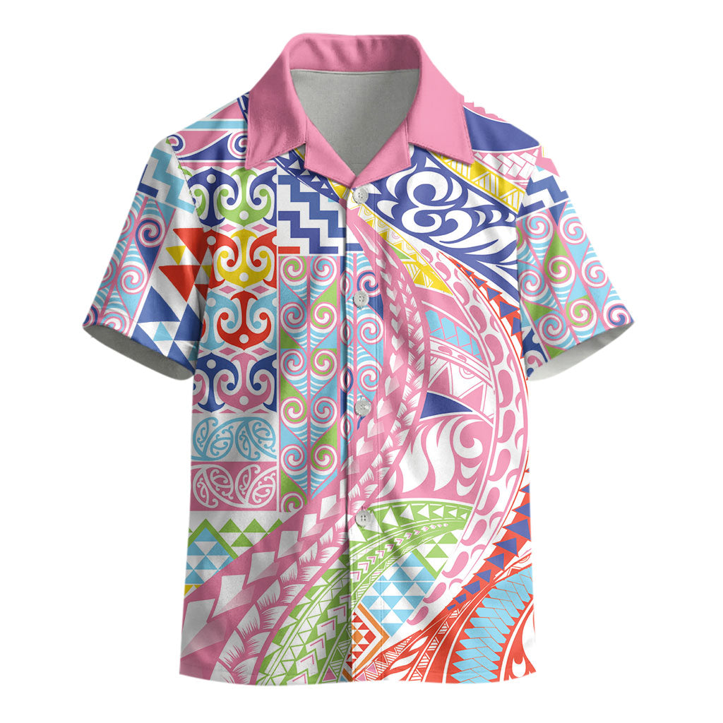 Maori Kowhaiwhai Taniko Patchwork Rainbow Motifs Kid Hawaiian Shirt LT9 - Polynesian Pride