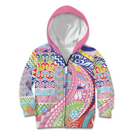 Maori Kowhaiwhai Taniko Patchwork Rainbow Motifs Kid Hoodie LT9 Zip Hoodie Rainbow - Polynesian Pride