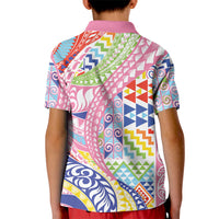 Maori Kowhaiwhai Taniko Patchwork Rainbow Motifs Kid Polo Shirt LT9 - Polynesian Pride