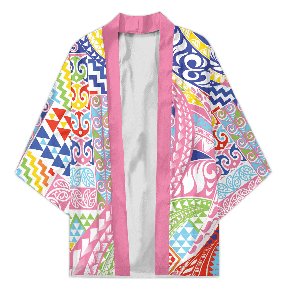 Maori Kowhaiwhai Taniko Patchwork Rainbow Motifs Kimono LT9 Unisex Rainbow - Polynesian Pride