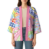 Maori Kowhaiwhai Taniko Patchwork Rainbow Motifs Kimono LT9 - Polynesian Pride