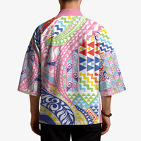 Maori Kowhaiwhai Taniko Patchwork Rainbow Motifs Kimono LT9 - Polynesian Pride
