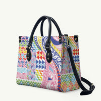 Maori Kowhaiwhai Taniko Patchwork Rainbow Motifs Leather Bag