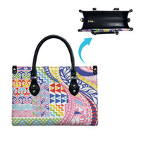 Maori Kowhaiwhai Taniko Patchwork Rainbow Motifs Leather Bag
