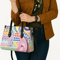 Maori Kowhaiwhai Taniko Patchwork Rainbow Motifs Leather Bag