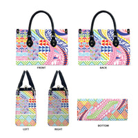 Maori Kowhaiwhai Taniko Patchwork Rainbow Motifs Leather Bag
