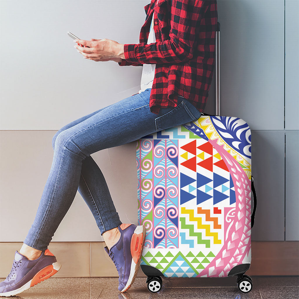 Maori Kowhaiwhai Taniko Patchwork Rainbow Motifs Luggage Cover LT9 - Polynesian Pride