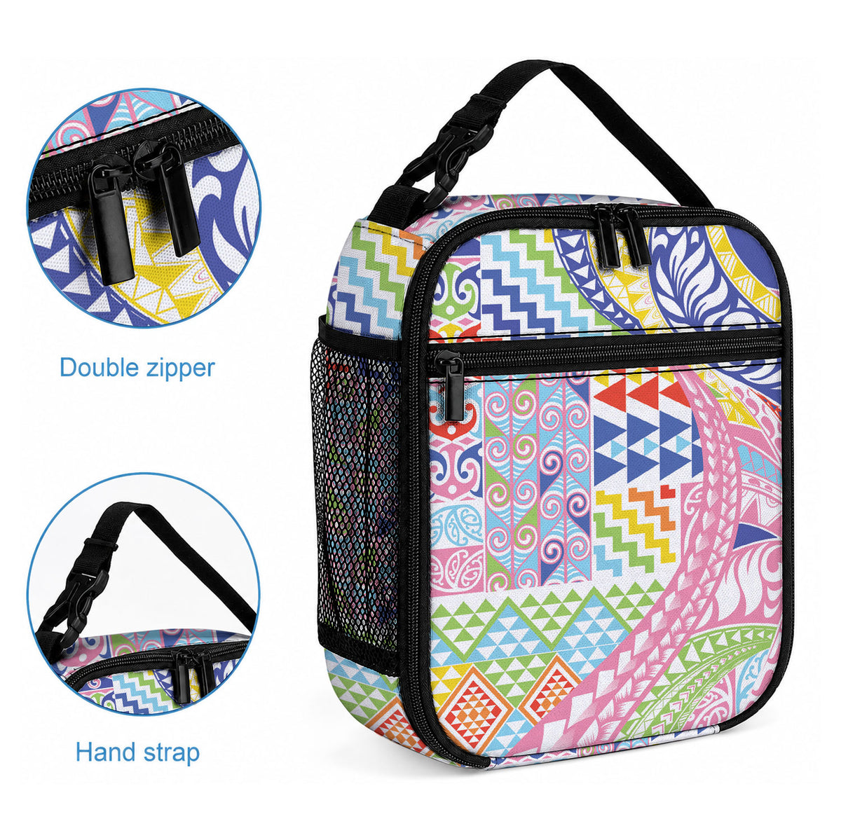 Maori Kowhaiwhai Taniko Patchwork Rainbow Motifs Lunch Bag LT9 - Polynesian Pride
