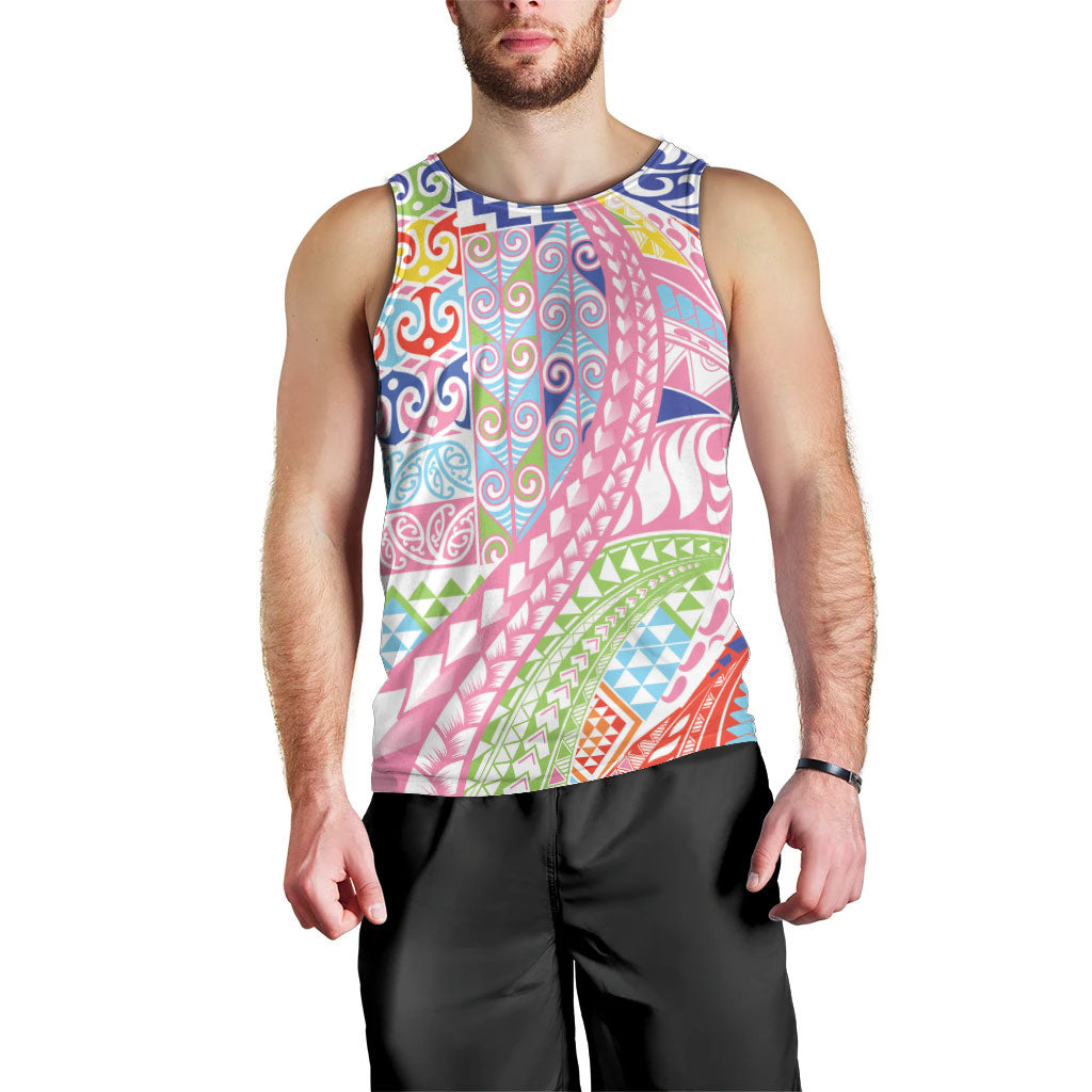Maori Kowhaiwhai Taniko Patchwork Rainbow Motifs Men Tank Top LT9 - Polynesian Pride