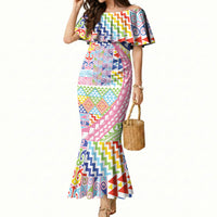 Maori Kowhaiwhai Taniko Patchwork Rainbow Motifs Mermaid Dress LT9 Women Rainbow - Polynesian Pride