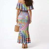 Maori Kowhaiwhai Taniko Patchwork Rainbow Motifs Mermaid Dress LT9 - Polynesian Pride